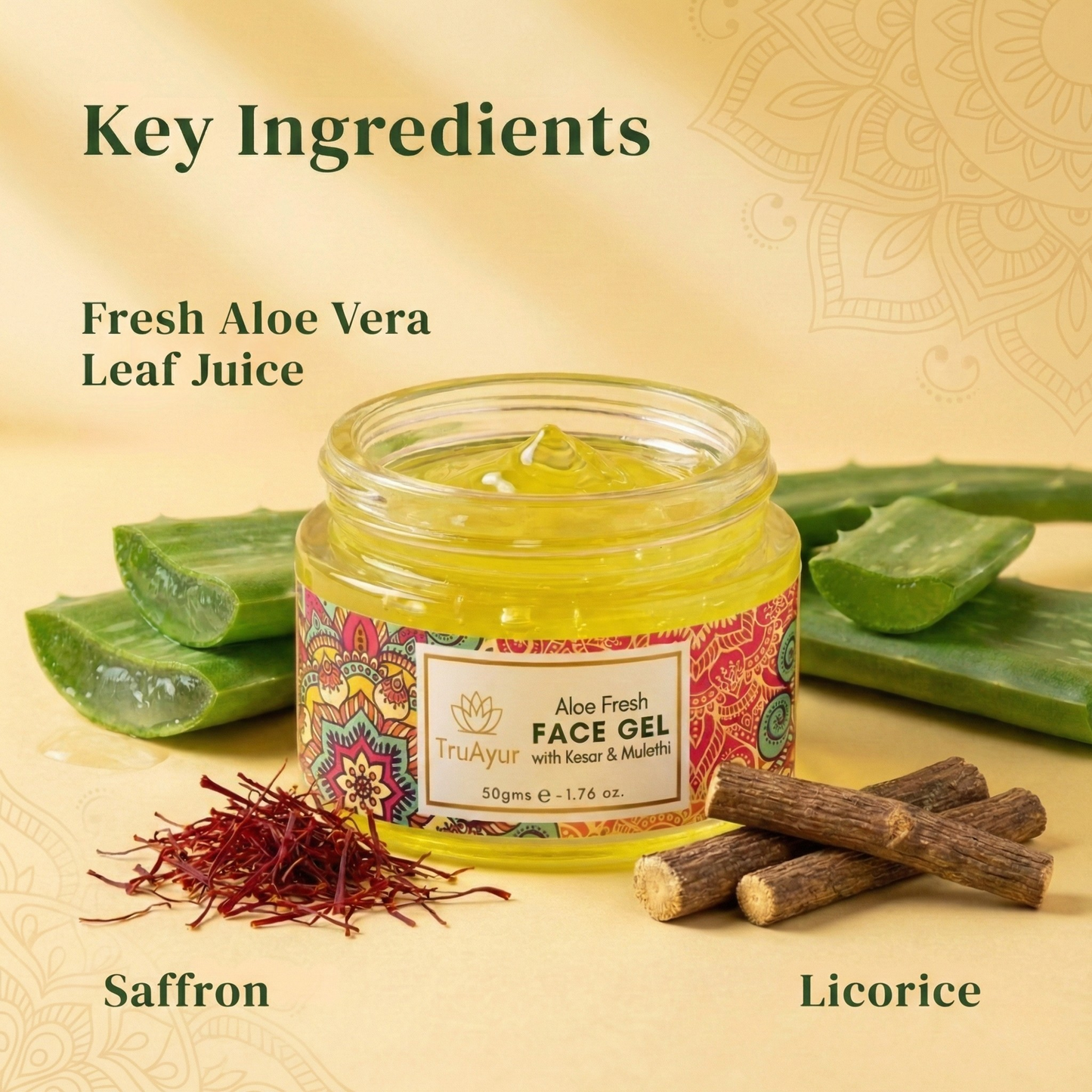 Aloe Fresh Face Gel with Kashmiri Kesar and Mulethi for a radiant glow and deep hydration