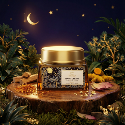 24K Gold Ayurvedic Anti-Aging Night Cream with Bakuchi Oil, Saffron, and Turmeric