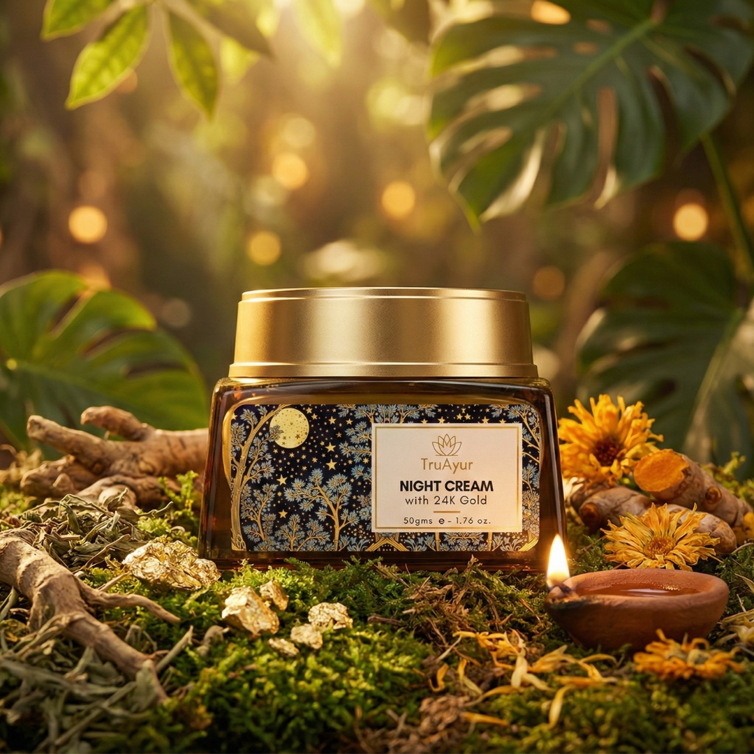 24K Gold Ayurvedic Anti-Aging Night Cream with Bakuchi Oil, Saffron, and Turmeric