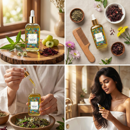 MahaBhringraj Hair Oil with 29 Ayurvedic Herbs for Visibly Thicker Hair, Scalp Nourishment & Relaxation