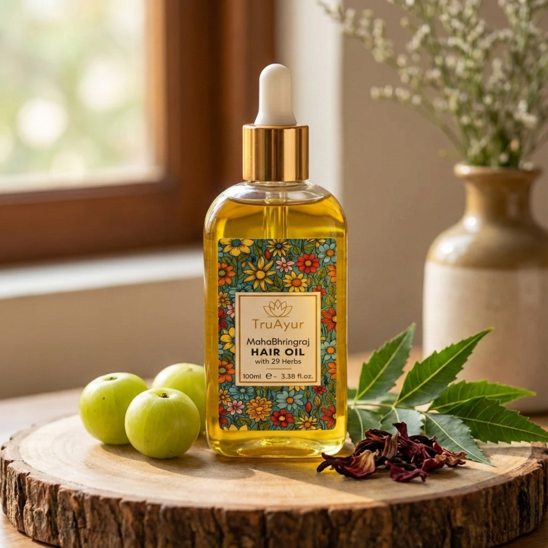 MahaBhringraj Hair Oil with 29 Ayurvedic Herbs for Visibly Thicker Hair, Scalp Nourishment & Relaxation