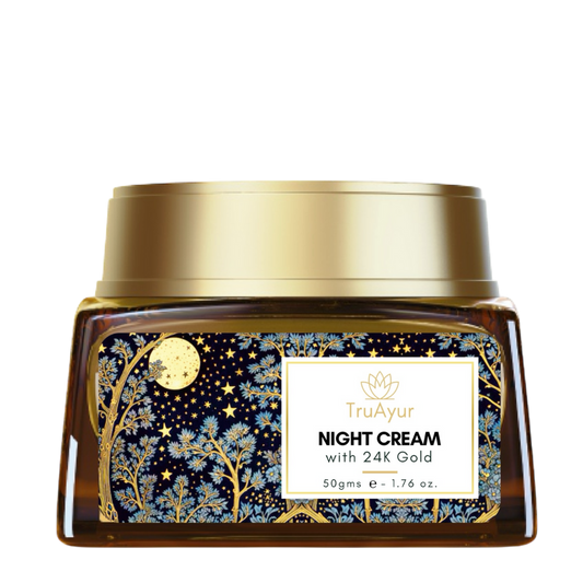 24K Oro Crema Notte Anti-Aging Ayurvedica con Olio di Bakuchi, Zafferano e Curcuma
