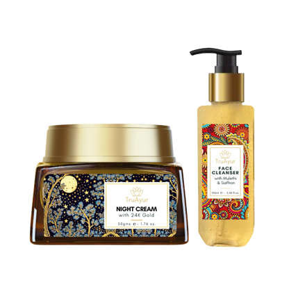 Saffron Glow nighttime ritual (24-karat gold night cream and facial cleanser)