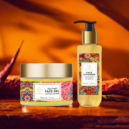 Duo viso fresco con zafferano del Kashmir e Mulethi (detergente viso e gel viso Aloe Fresh)