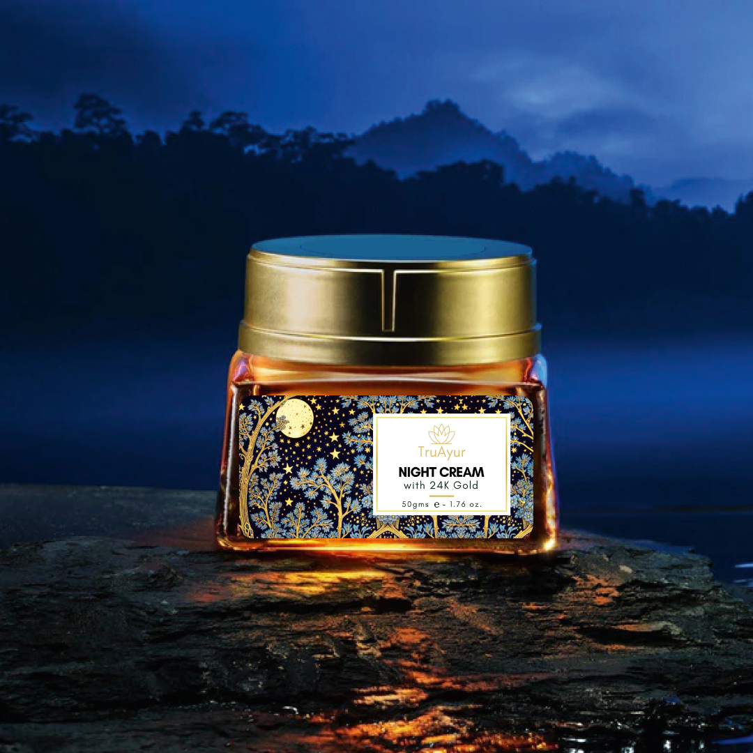 24K Oro Crema Notte Anti-Aging Ayurvedica con Olio di Bakuchi, Zafferano e Curcuma