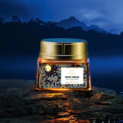 24K Oro Crema Notte Anti-Aging Ayurvedica con Olio di Bakuchi, Zafferano e Curcuma