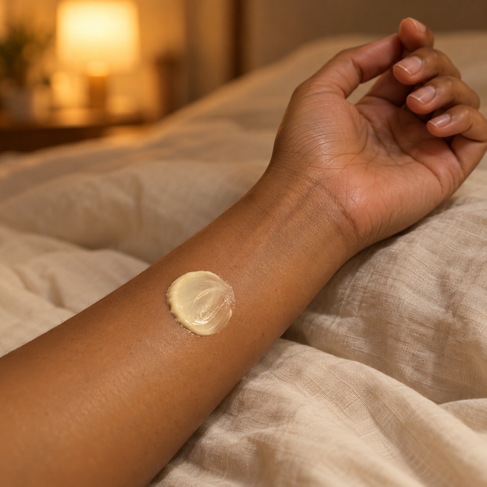 A small patch of cream on the inner forearm as a patch test